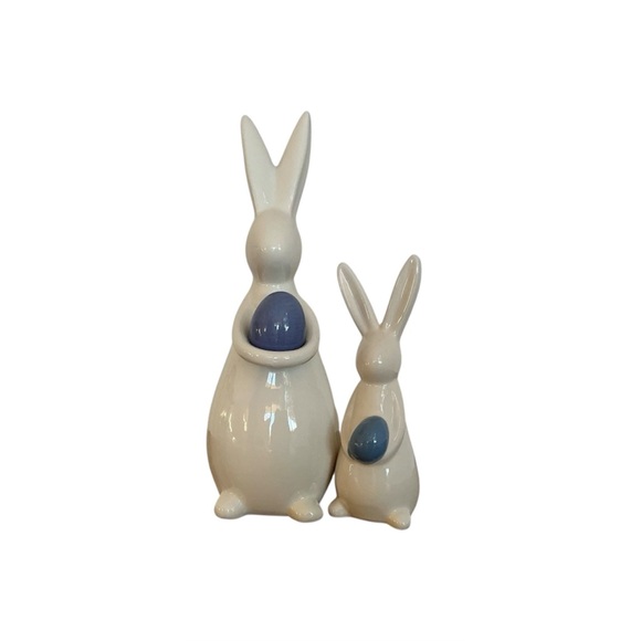 Other - Ceramic Bunny Figurine Set with Blue Eggs | Easter Spring Decor